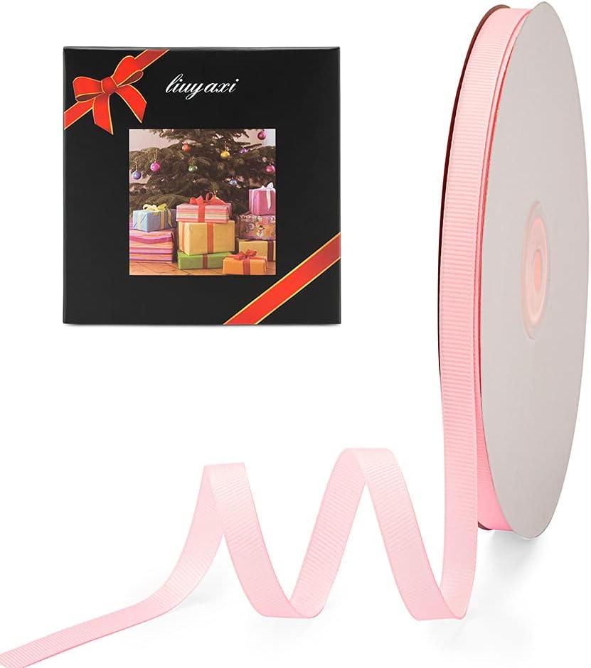 LIUYAXI 1/4" X 50 Yards Solid Pink Grosgrain Ribbon, Perfect for Crafts, Wedding Decor, DIY Hair Accessories, Sewing, Gift Package Wrapping and More