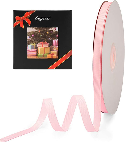 LIUYAXI 1/4" X 50 Yards Solid Pink Grosgrain Ribbon, Perfect for Crafts, Wedding Decor, DIY Hair Accessories, Sewing, Gift Package Wrapping and More
