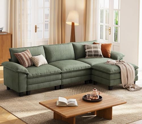 LINSY HOME 123'' Modular Sectional Sofa 3 Seat Couch Corduroy Cloud Couch by LINSYHOME