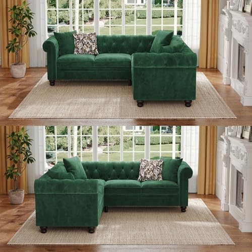 ONBRILL Velvet Chesterfield Sofa, L-Shaped Sectional Sofa - Image 4