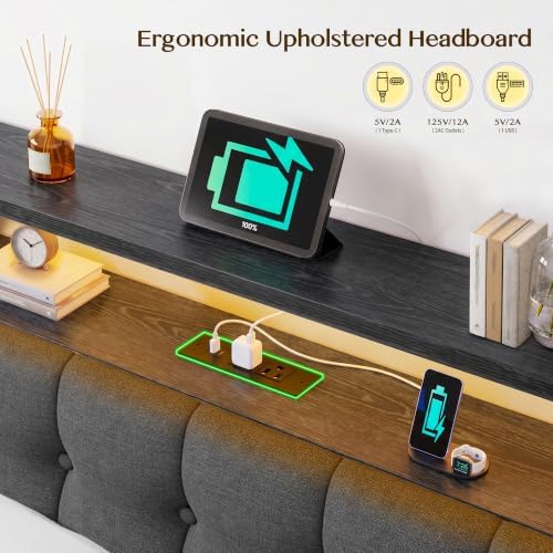 Homkdom Twin Bed Frame with Upholstered Headboard & Charging Station - Image 6