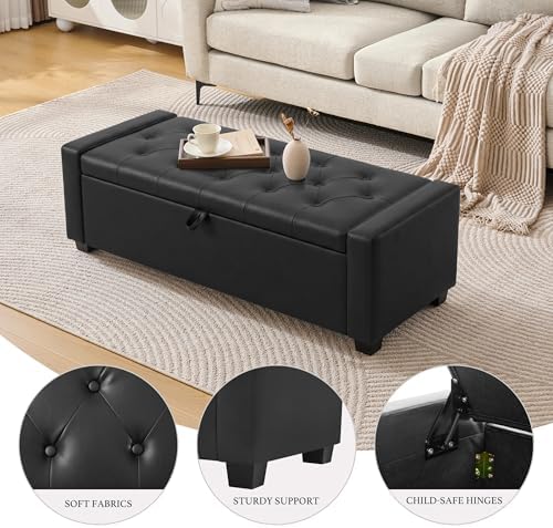Huatean Home 48" Ottoman with Storage, Light Black Storage Ottoman Bench - Image 3