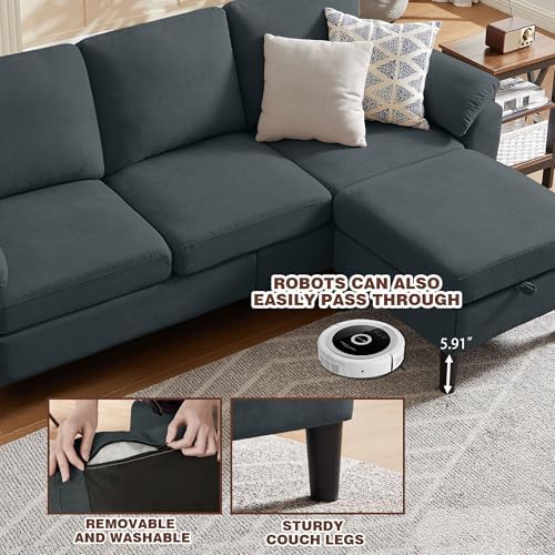 Convertible Sectional Sofa Set, Linen Upholstered 3 Seat Sofa - Image 6