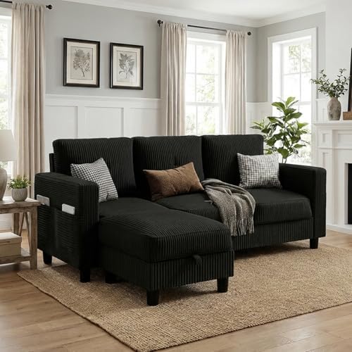 JAMFLY 77" L-Shaped Corduroy Sectional Sofa by JAMFLY