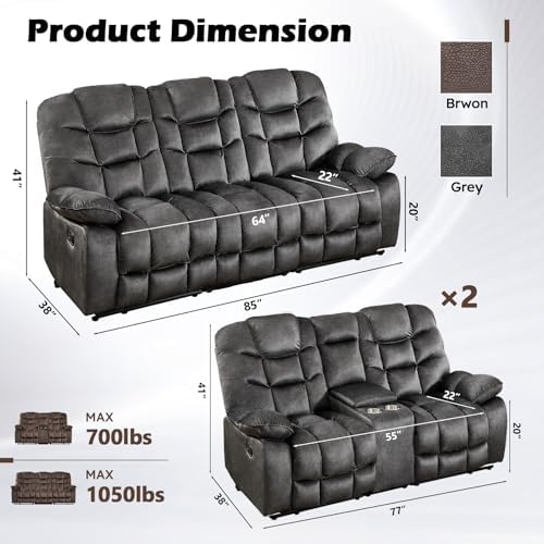 HAOMARKETS 3 Pieces Recliner Sofa Furniture Set, Include 2 Manual Loveseat Sofas - Image 2