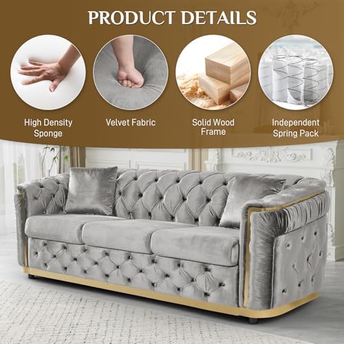 2-Piece 84.6" Velvet Sofa Set, Chesterfield Tufted - Image 4