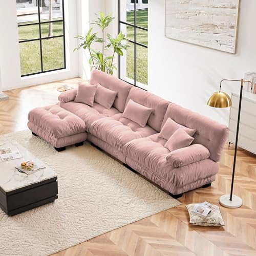 Modular Sectional Sofa for Living Room, Oversized 3 Seater Pink Sectional by Wunlerlant