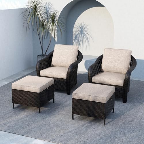 4 Piece Patio Furniture Set, Wicker Outdoor Conversation Set by Meetleisure-LeisureLiving