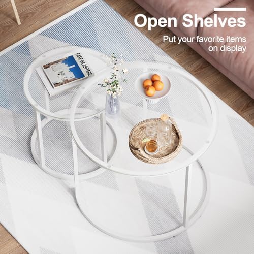 aboxoo White Nesting Glass Table Set of 2, Small Glass Round Nesting Tables - Image 7