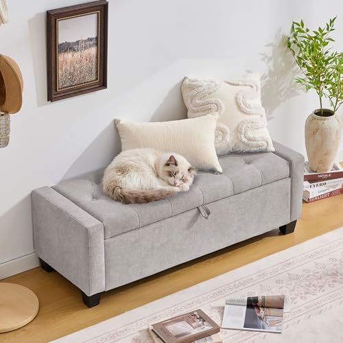 Huatean Home 43" Ottoman with Storage, Light Gray Storage Ottoman Bench - Image 6