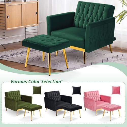 Velvet Accent Chair w/Ottoman & Adjustable Backrest - Image 7