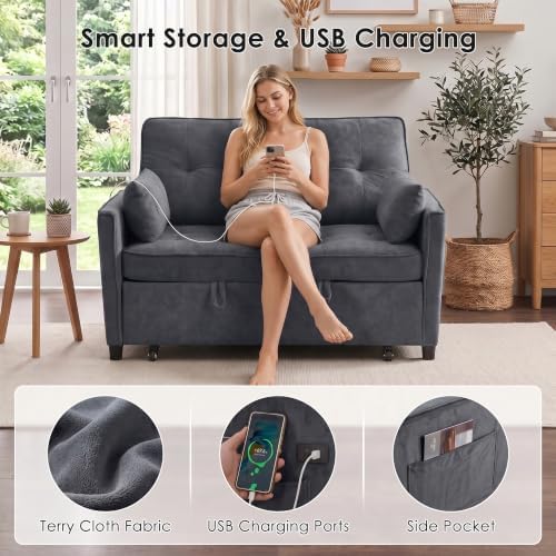54" Loveseat Sleeper Sofa Bed, Convertible Pull Out Couch - Image 4