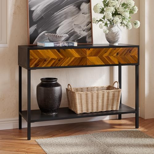 Bme Vivian Console Table with 2 Drawers, Acacia Wood, Rustic Golden Brown by Bme