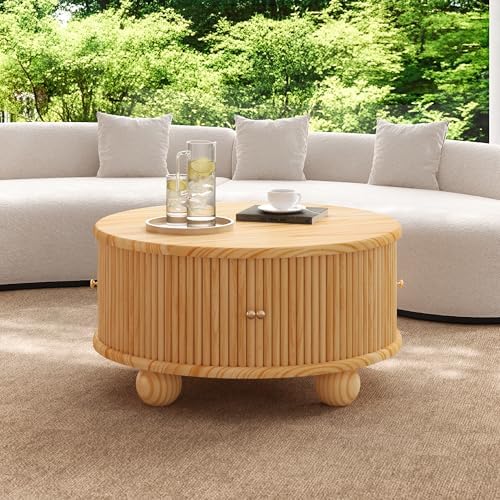 31.8" Coffee Table Round Wood Fluted by SCANORDIC
