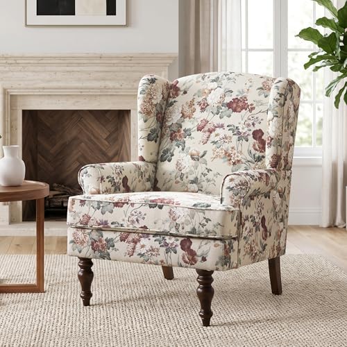 HUIMO Printed Wingback Accent Chair, Linen Upholstered High Back Armchair by HUIMO