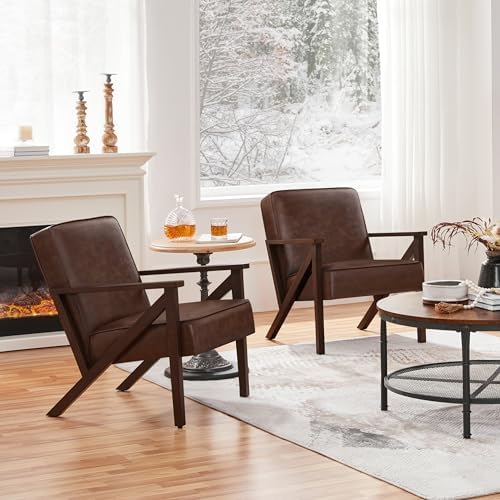 Yaheetech Mid-Century Accent Chairs Set of 2, Dark Brown by Yaheetech