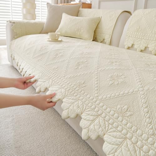 vctops Farmhouse 100% Cotton Quilted Couch Cover Floral Embroidered Sofa Cover - Image 6