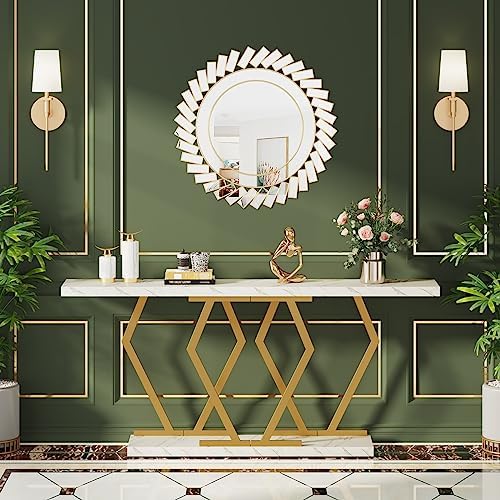 Tribesigns 70.9 Inch Extra Long Sofa Table， White and Gold Console Table - Image 3