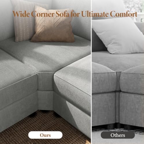 Vesgantti Modular 6-Seater Chenille L Shaped Sectional Sofa, Light Grey - Image 7