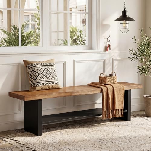 55" Solid Wood Bench with Shoe Storage, 2-Tier Farmhouse Entryway Bench by TribewoodbyTribesigns