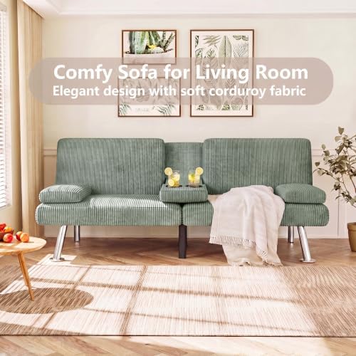 Flamaker Futon Sofa Bed, Modern Corduroy Convertible Folding Futon Set - Image 7