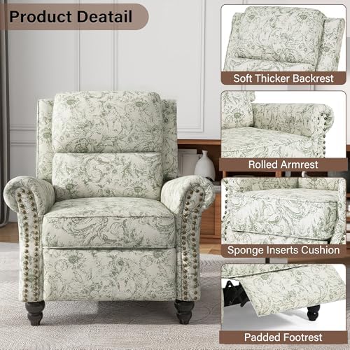 Rococo Pushback Recliner Chair, Fabric Overstuffed Armchair - Image 5