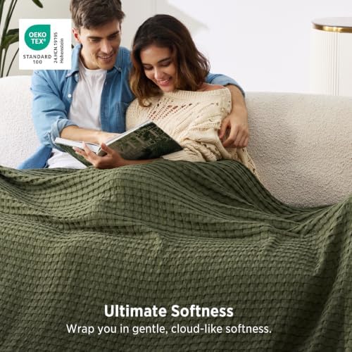 Bedsure Cooling Waffle Blanket for Hot Sleeper, Olive Green, Oversized King - Image 4