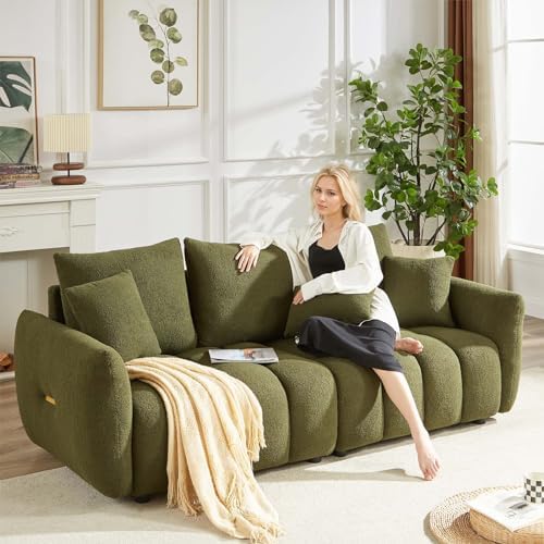Antetek 78" Modern Sofa Couch, Comfy Deep Seat Teddy Fabric Cloud Sofa - Image 4