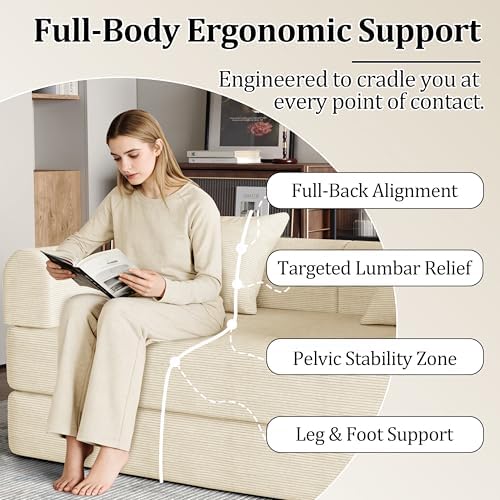 79'' Convertible Compressed Corduroy Folding Cloud Sofa Bed, 4 in 1 Modern - Image 6