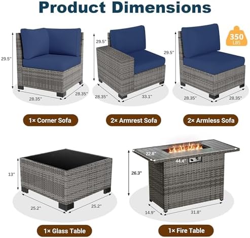 Patio Furniture Set with 44'' Fire Pit Table - Image 6