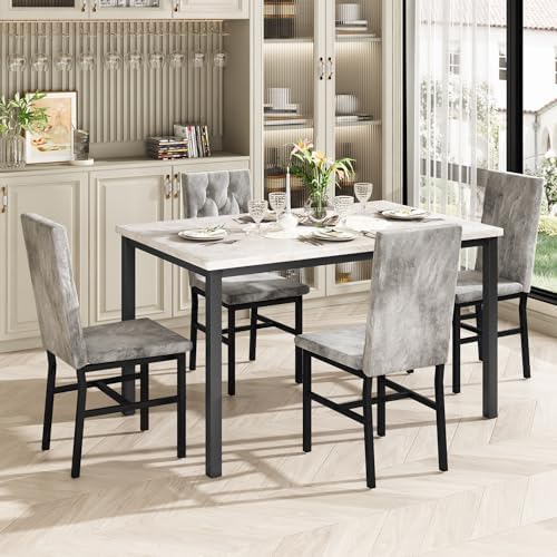 Hooseng Dining Table Set for 4, Faux Marble Small Kitchen Table Chairs Set of 4 - Image 4