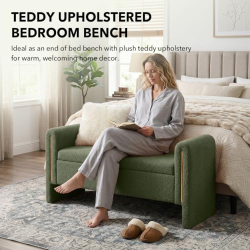 52" Flip-Top Storage Ottoman Bench, Teddy Entryway Bench - Image 3