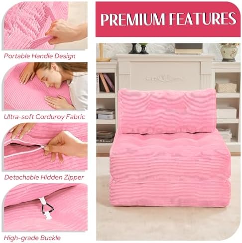 HABUTWAY Folding Sofa Bed, Convertible Sleeper Chair Bed w/2-Pillow & Handle - Image 6