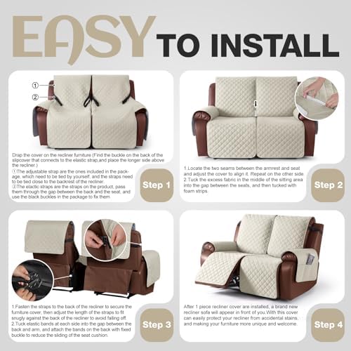 KinCam Waterproof Loveseat Recliner Covers Washable, 2 Seater - Image 6