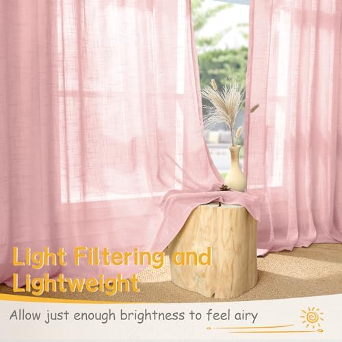 Light Pink Linen Semi Sheer Curtains 63 Inch Length - Image 3