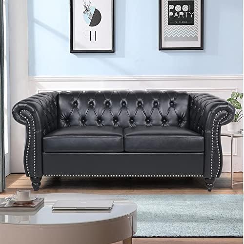 LEVNARY Leather Sofa, Chesterfield Tufted Upholstered 2 Seater Couch, Modern by LEVNARY