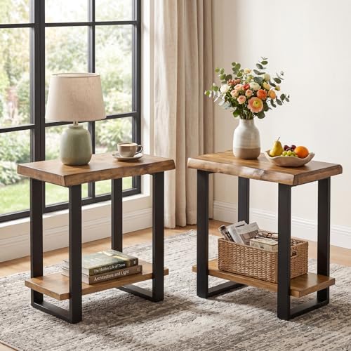 Tribesigns Pine Wood End Table Set of 2, Industrial Side Table - Image 6