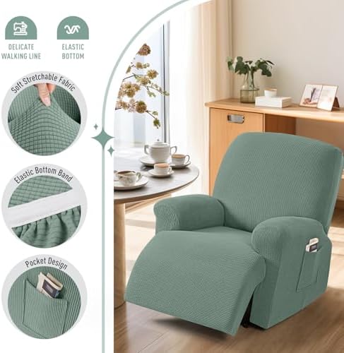TAOCOCO Stretch Recliner Chair Covers 4 Piece, Sage Green - Image 3