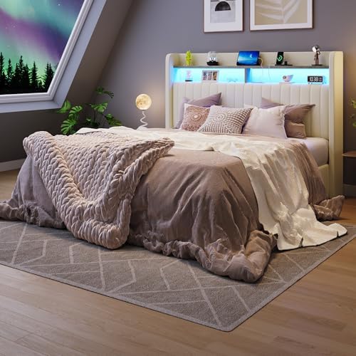 SHA CERLIN Full Size LED Lift Up Storage Bed Frame Charging Station - Image 5