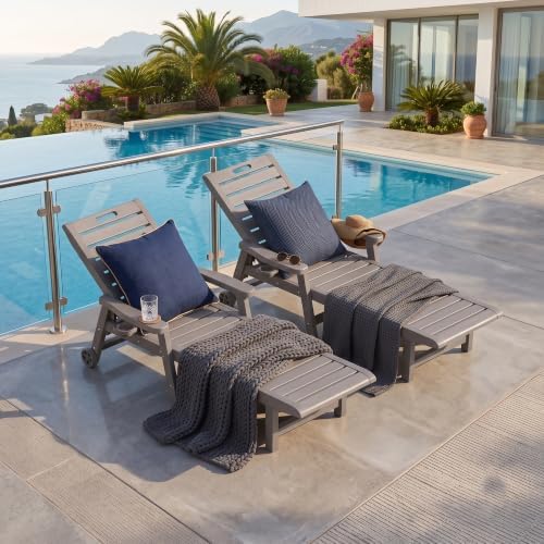 Outdoor Chaise Lounge Chairs set of 2, 5-Position Adjustable Backrest, - Image 2