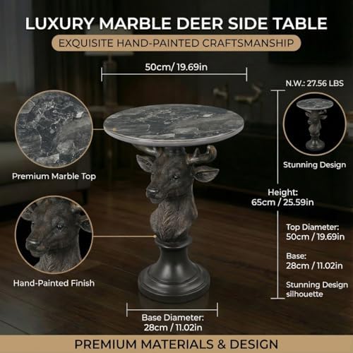 Modern End Table Black Deer Statue Side Table - Image 2