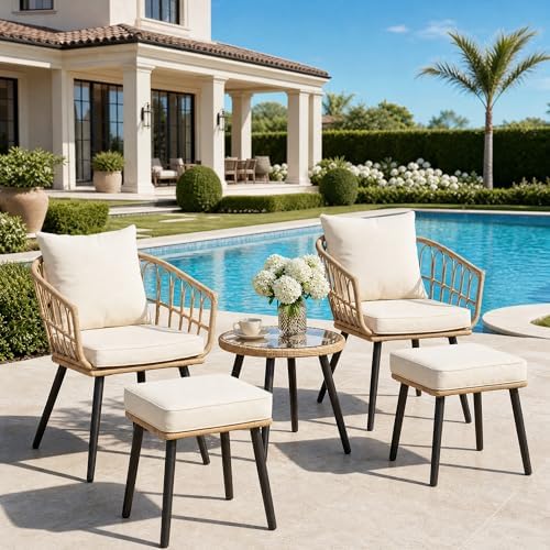 PORWEY 5 Piece Patio Bistro Set, All-Weather Rattan by PORWEY
