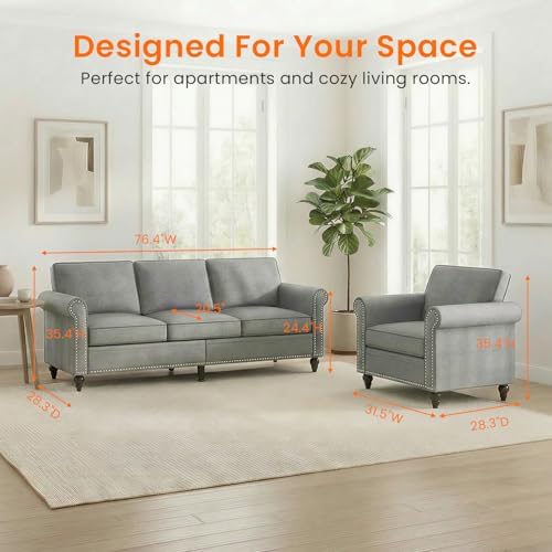 ijuicy 2-Piece Sectional Sofa Set, Modern Linen Couch Set - Image 6