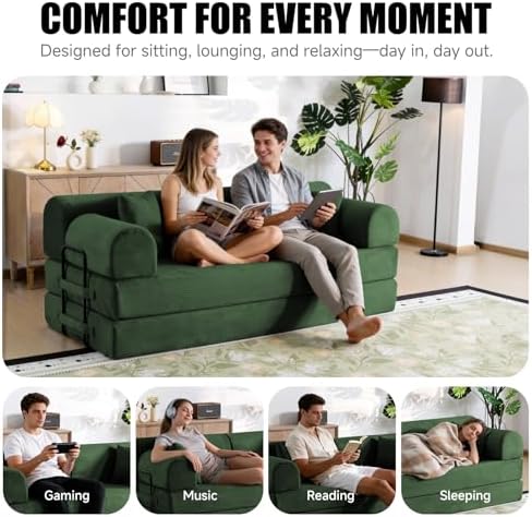 79" Memory Foam Sofa Bed, High Backrest Convertible Futon Boneless Couch - Image 5