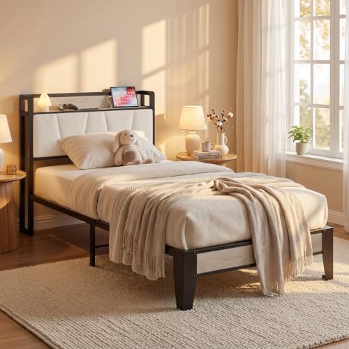 LIKIMIO Twin XL Bed Frame with Storage Headboard and Charging Station - Image 3