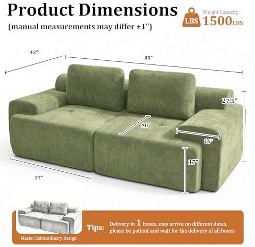 85" Oversized Boneless Couch, Comfort Cloud Sectional Couches - Image 2