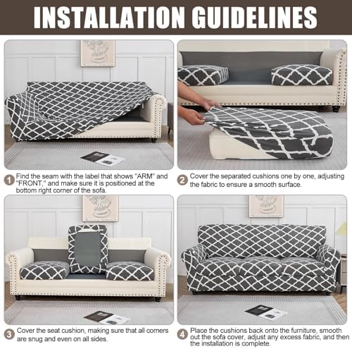 SearchI Stretch Sofa Cover Printed Couch Cover, Floral Pattern 4 Pieces Sofa - Image 6