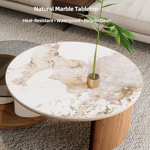 Round Coffee Table for Living Room, Modern Marble Top Expandable Coffee Table - Image 4