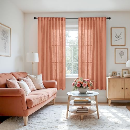 YoungsTex Burnt Orange Linen Curtains 68 Inches Long - Image 3