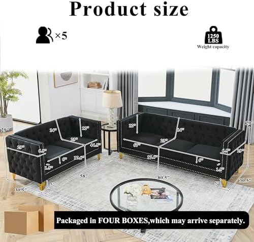 2 Piece Chesterfield Velvet Combination Sofa Set - Image 2